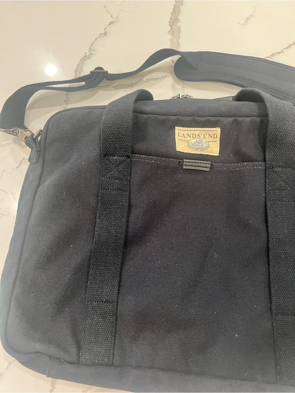 EUC Vintage Lands' End Square Rigger Black Canvas Messenger Bag